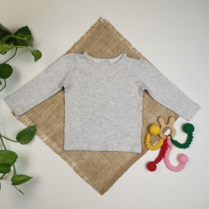 بلوز نوزادی دخترانه آستین بلند برند لوپیلو پشت دکمه دار طوسی کمرنگ