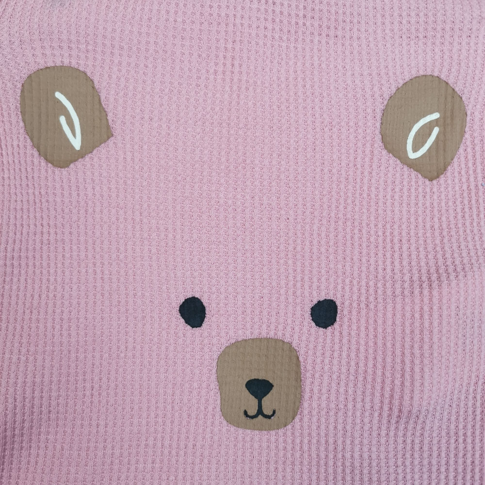 بلوز بیسکوییتی نوزادی دخترانه آستین بلند برند لوپیلو طرح خرسی سرشانه دکمه دار صورتی رنگ - 0 تا 2 ماه