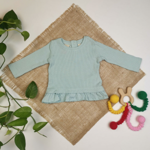 بلوز بیسکوییتی نوزادی دخترانه آستین بلند برند لوپیلو طرح پرک پرکی پشت دکمه دار سبز صابونی رنگ - 0 تا 2 ماه