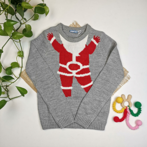 بلوز بافت دخترانه آستین بلند برند pepperts طرح بابانوئل طوسی رنگ