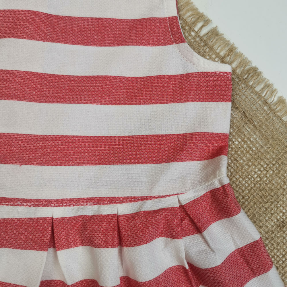 پیراهن دامنی دخترانه آستین تاپ طرح راه راه زیپی قرمز رنگ