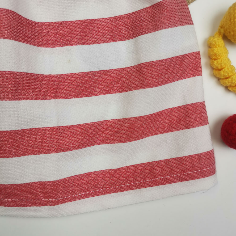 پیراهن دامنی دخترانه آستین تاپ طرح راه راه زیپی قرمز رنگ