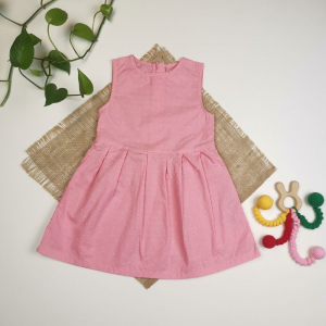 پیراهن دامنی دخترانه آستین تاپ طرح اکلیلی زیپی صورتی روشن رنگ