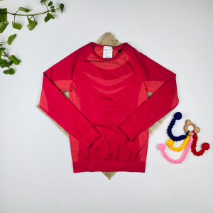 بلوز دخترانه آستین بلند طرح اشکال راه راه یقه گرد سرخابی رنگ - 8 تا 10 سال