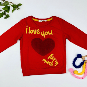 بلوز دخترانه آستین بلند طرح قلبی یقه گرد قرمز رنگ - 4 تا 6 سال