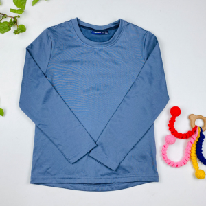 بلوز آستین بلند طرح ساده یقه گرد طوسی رنگ - 6 تا 8 سال