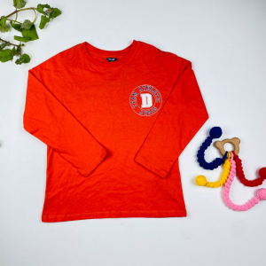 بلوز آستین بلند طرح طرح d یقه گرد نارنجی رنگ - 5 تا 6 سال