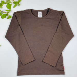بلوز دخترانه آستین بلند طرح ساده یقه گرد قهوه ای رنگ - 10 تا 12 سال