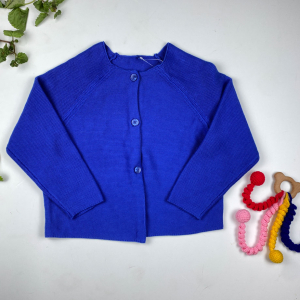 بلوز دخترانه آستین بلند طرح جلودکمه ای یقه گرد ابی کاربنی رنگ - 6 تا 7 سال