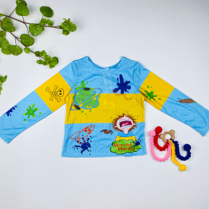 بلوز شنا طرح پسربچه و سفینه یقه گردب ابی رنگ - 5 تا 6 سال
