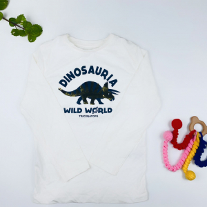 بلوز آستین بلند طرح تمساح یقه گرد سفید رنگ - 6 سال