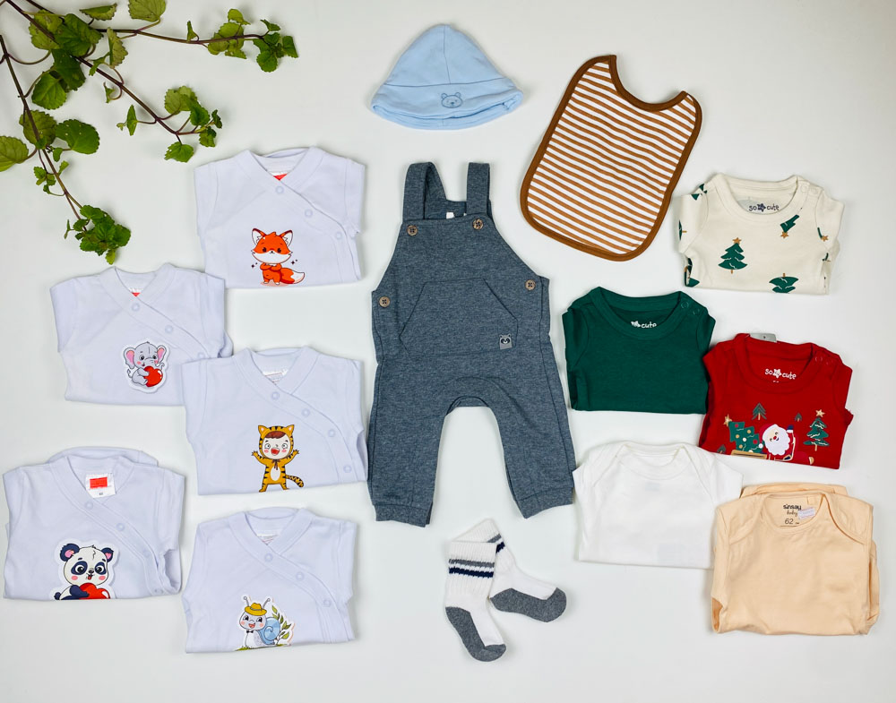 پک 14 عددی لباس سیسمونی پسرانه طرح اول - 0 تا 3 ماه