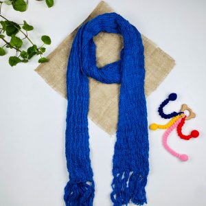 شال گردن طرح طرح بافته مدل ریش ریش نیلی رنگ