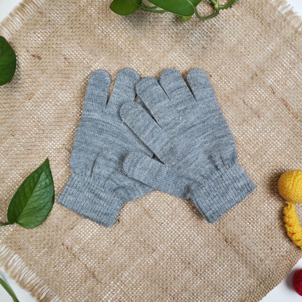 دستکش بافت انگشتی طوسی رنگ - 3 تا 4 سال
