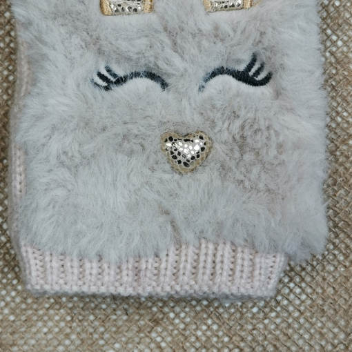 دستکش بافت دخترانه طرح گوزن نیم انگشتی طوسی روشن رنگ - فری سایز - Image 6