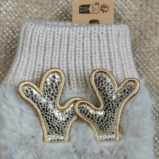 دستکش بافت دخترانه طرح گوزن نیم انگشتی طوسی روشن رنگ - فری سایز - Image 3