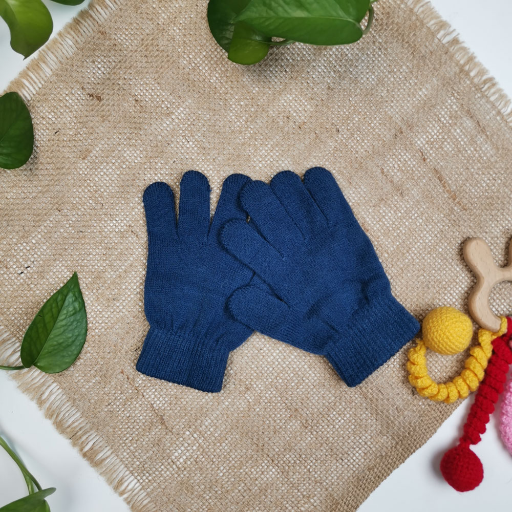 دستکش بافت انگشتی سرمه ای رنگ - 4 تا 6 سال