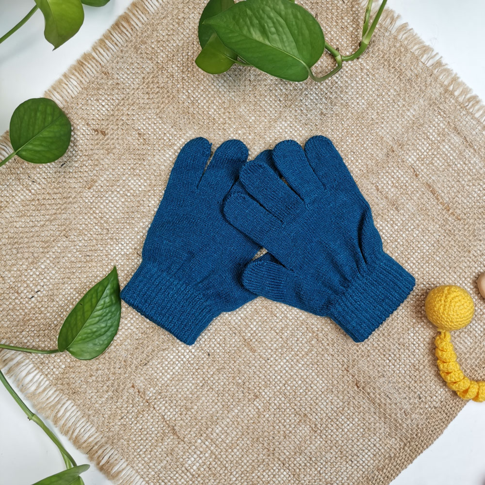 دستکش بافت انگشتی آبی پررنگ - 4 تا 6 سال