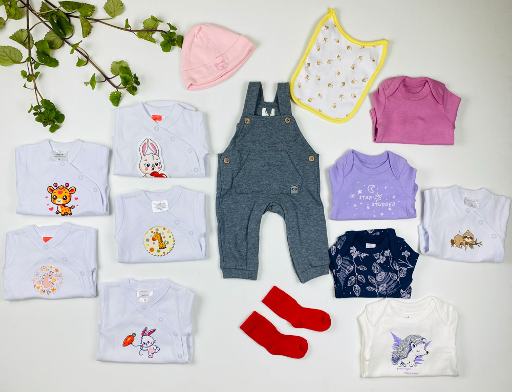 پک 14 عددی لباس سیسمونی دخترانه طرح اول - 0 تا 3 ماه