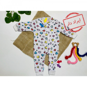 ایراد دار _ سرهمی نوزادی دخترانه آستین بلند طرح قلب قلبی بدون جوراب جلو زیپی سفید رنگ  - 0 تا 3 ماه