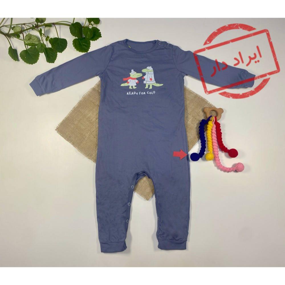 ایراد دار _ سرهمی نوزادی پسرانه آستین بلند طرح دایناسور فیلی رنگ  - 12 تا 24 ماه