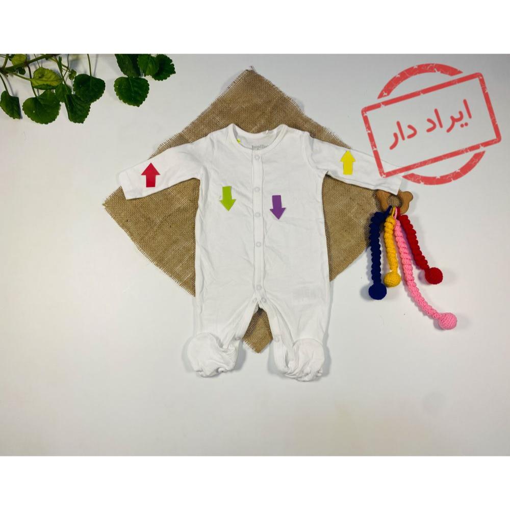 ایراد دار _ سرهمی نوزادی آستین بلند برند لوپیلو طرح ساده جورابی جلو دکمه سفید رنگ  - 0 تا 2 ماه