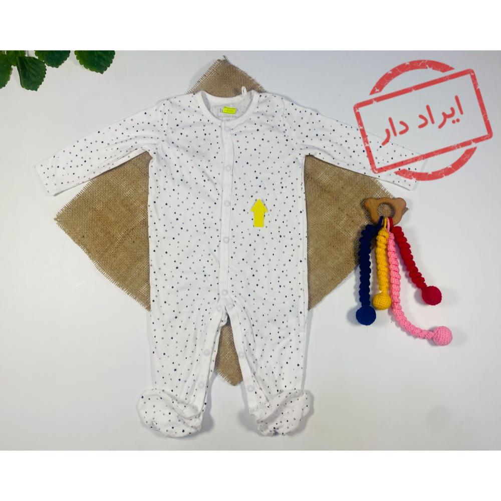 ایراد دار _ سرهمی نوزادی دخترانه آستین بلند برند لوپیلو طرح ستاره جورابی جلو دکمه سفید رنگ  - 2 تا 6 ماه