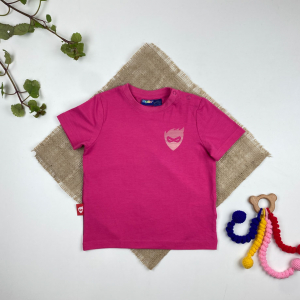 تیشرت نوزادی دخترانه آستین کوتاه برند لوپیلو طرح یقه گرد دکمه دار صورت عینک دار سرخآبی رنگ - 12 تا 24 ماه