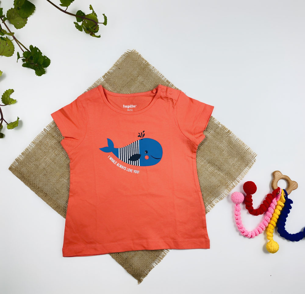 تیشرت نوزادی دخترانه آستین کوتاه برند لوپیلو طرح یقه گرد دکمه دار ماهی گلبهی رنگ - 12 تا 24 ماه