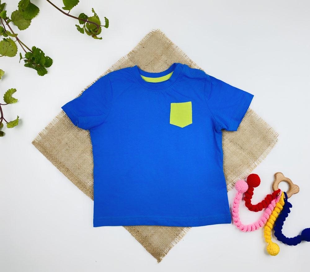 تیشرت نوزادی پسرانه آستین کوتاه برند لوپیلو طرح جیب دار یقه گرد ساده آبی پررنگ - 12 تا 24 ماه