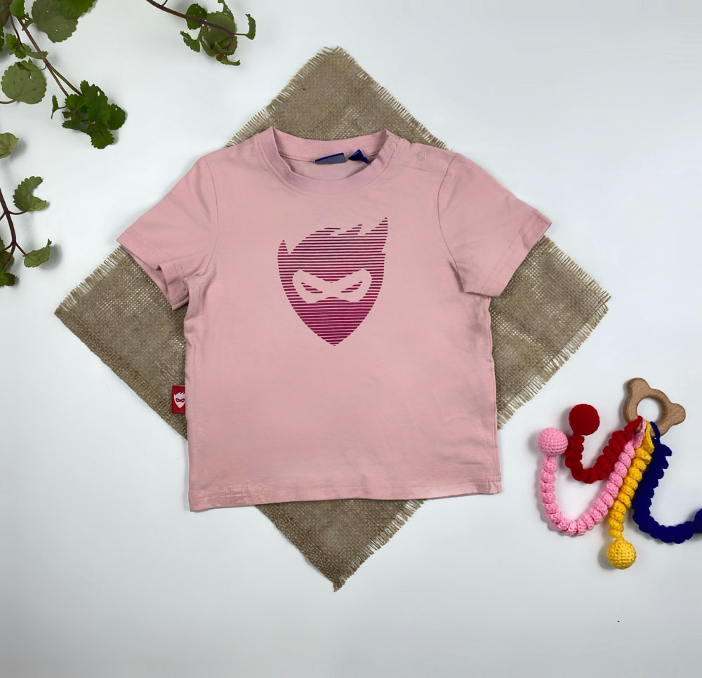 تیشرت نوزادی آستین کوتاه برند لوپیلو طرح یقه گرددکمه دار صورت عینک دار صورتی کمرنگ - 12 تا 24 ماه