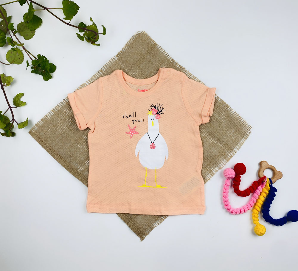 تیشرت نوزادی دخترانه آستین کوتاه برند لوپیلو طرح یقه گرددکمه دار مرغآبی گلبهی رنگ - 12 تا 24 ماه