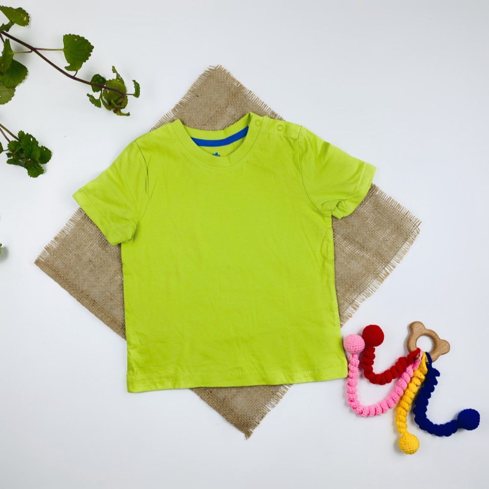 تیشرت نوزادی آستین کوتاه برند لوپیلو طرح یقه گرددکمه دار ساده سبزروشن رنگ - 12 تا 24 ماه