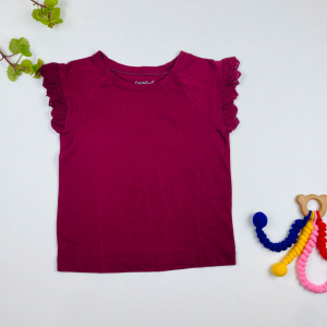 تیشرت دخترانه آستین کوتاه طرح استین گیپور ساده جگری رنگ - 4 تا 5 سال