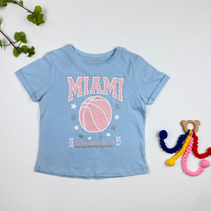 تیشرت دخترانه آستین کوتاه طرح یقه گرد توپ صورتی ستاره آبی آسمانی رنگ - 8 تا 9 سال