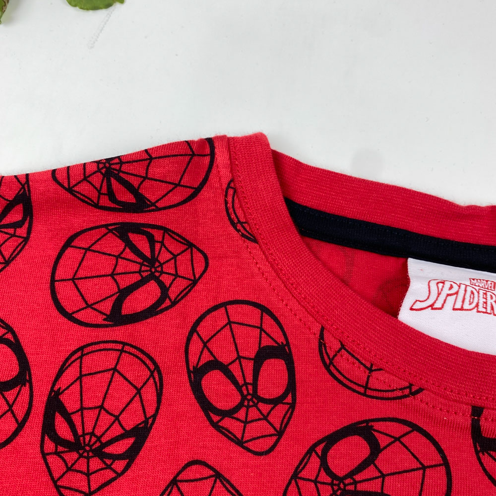 تیشرت پسرانه آستین کوتاه طرح کله های اسپایدر من یقه گرد قرمز رنگ - 8 تا 10 سال