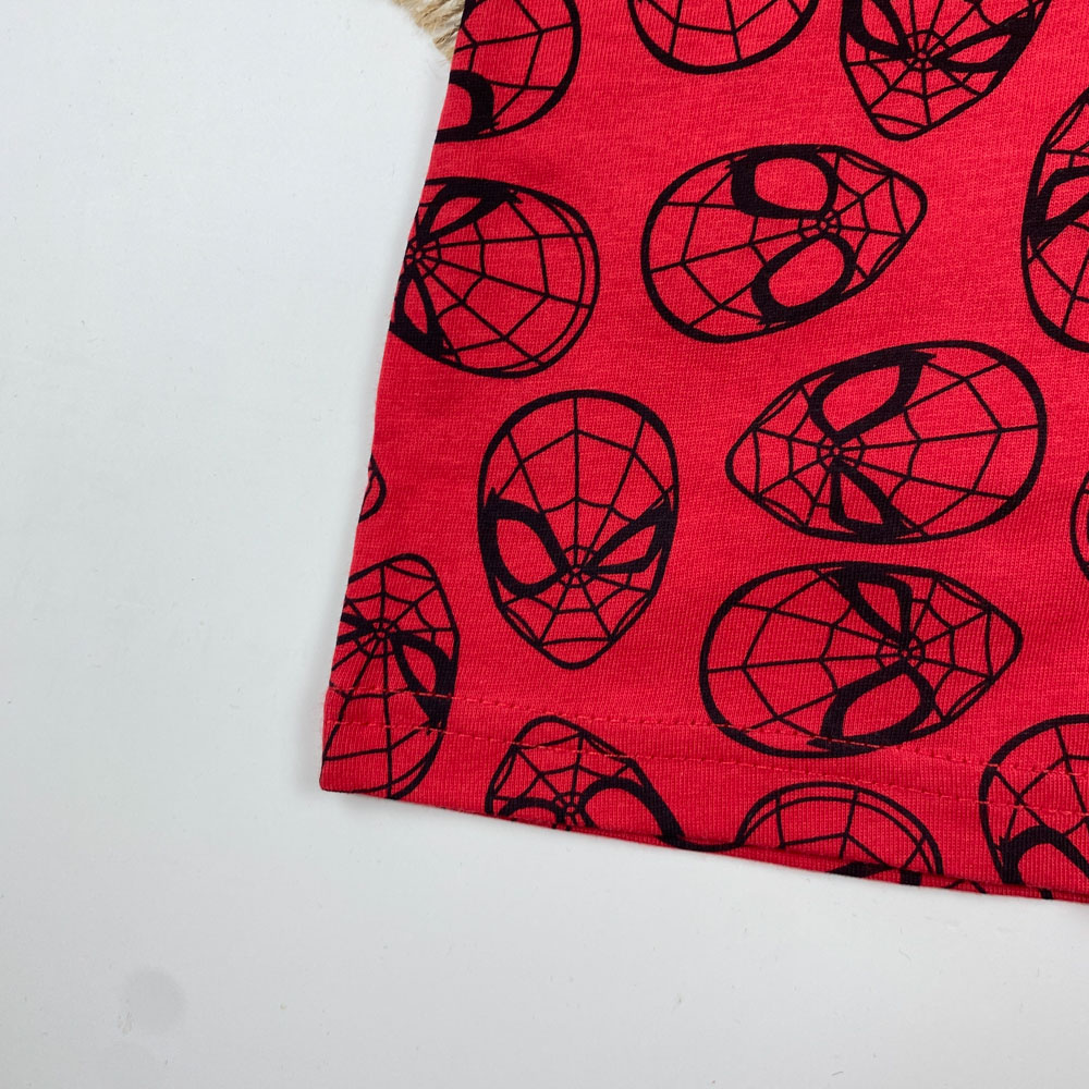 تیشرت پسرانه آستین کوتاه طرح کله های اسپایدر من یقه گرد قرمز رنگ - 8 تا 10 سال