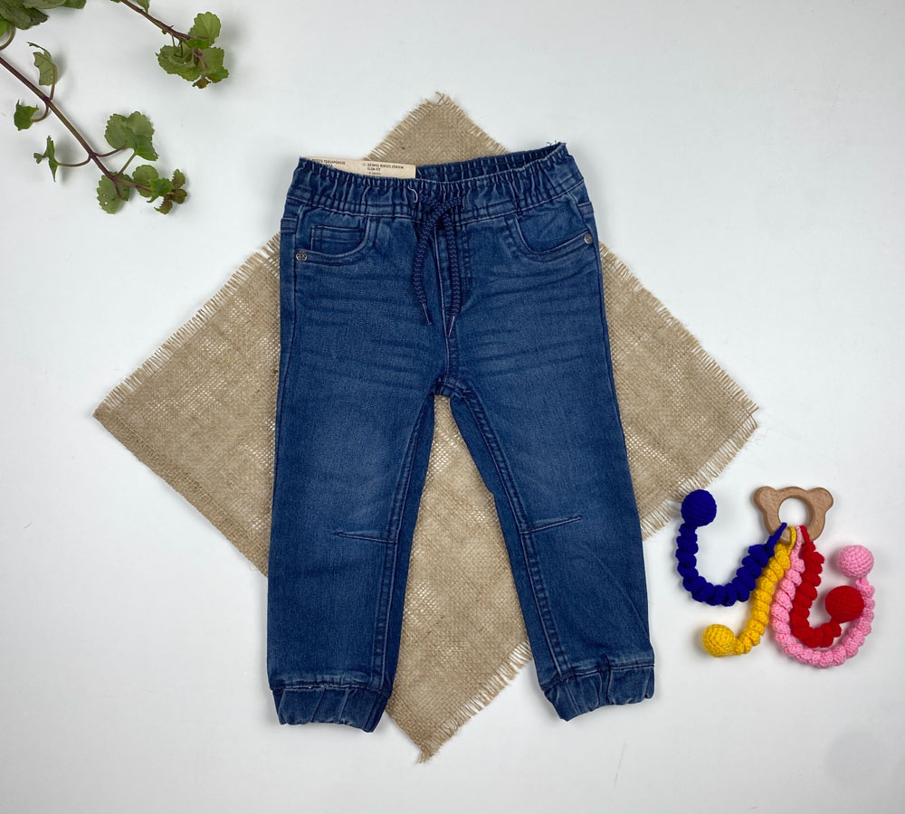 شلوار جین مچ دار برند لوپیلو طرح کمرکش جیب دار سرمه ای رنگ - 12 تا 18 ماه