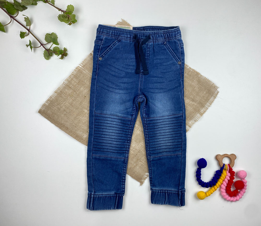 شلوار جین مچ دار برند لوپیلو طرح کمرکش جیب دار سرمه ای لی رنگ - 2 تا 4 سال