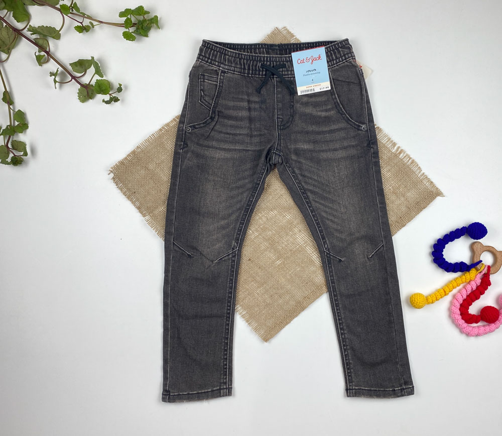 شلوار پسرانه ساده طرح کمرکش جیب دار ذغالی رنگ - 4 سال