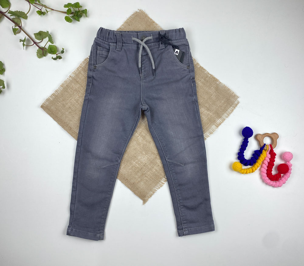 شلوار پسرانه مچ دار طرح کمر کش جیب دار طوسی رنگ - 2 تا 3 سال