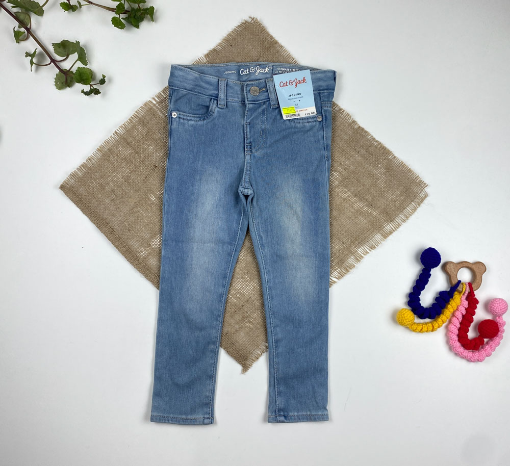 شلوار ساده طرح کمر دکمه ای جیب دار آبی روشن رنگ - 3 سال