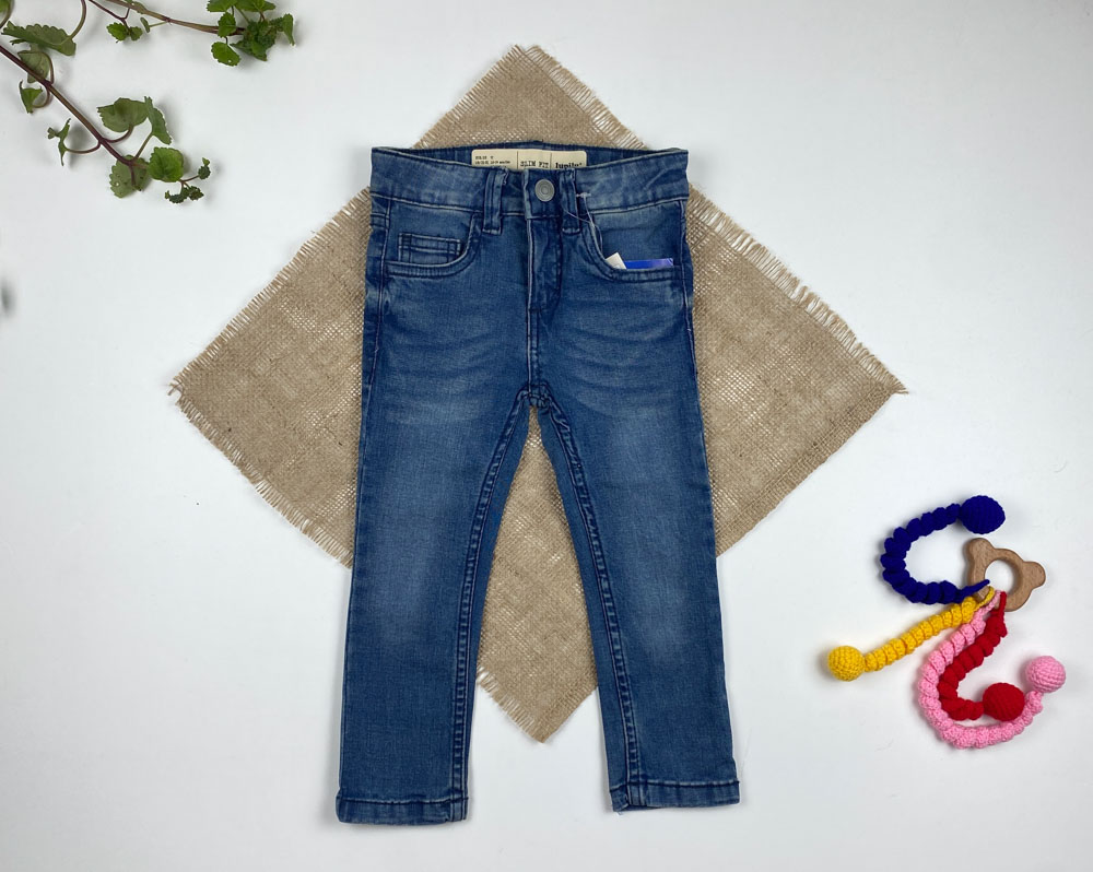 شلوار نوزادی ساده برند لوپیلو طرح کمر دکمه ای زیپی جیب دار لی آبی رنگ - 18 تا 24 ماه