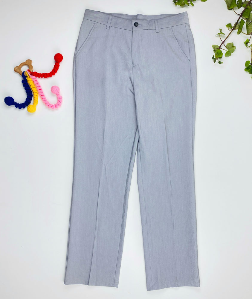 شلوار دخترانه ساده طرح کمر دکمه ای جیب نما طوسی روشن رنگ - 14 سال