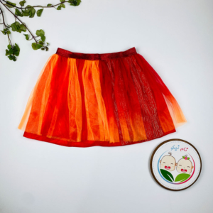 دامن دخترانه آستین چین چین طرح حریر حاشیه چین چین قرمز رنگ - M