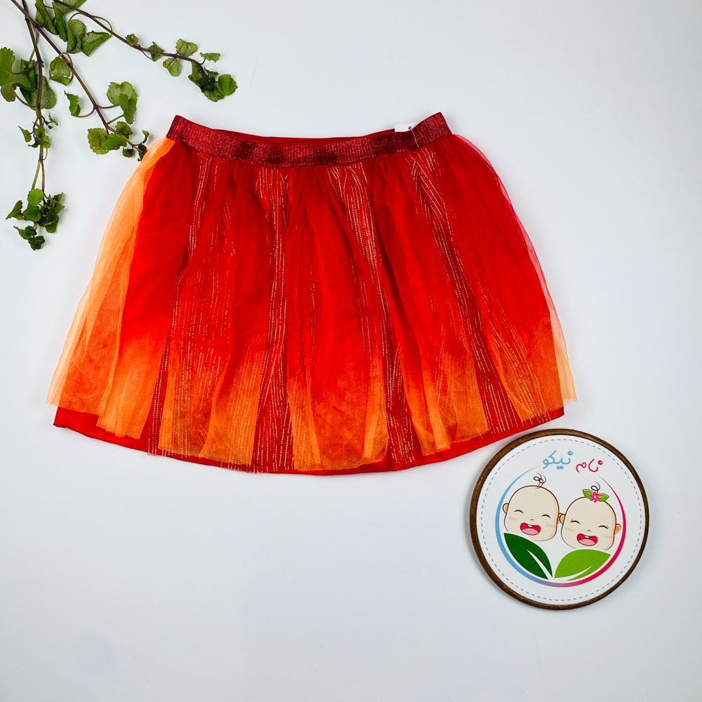 دامن دخترانه آستین چین چین طرح حریر حاشیه چین چین قرمز رنگ - M
