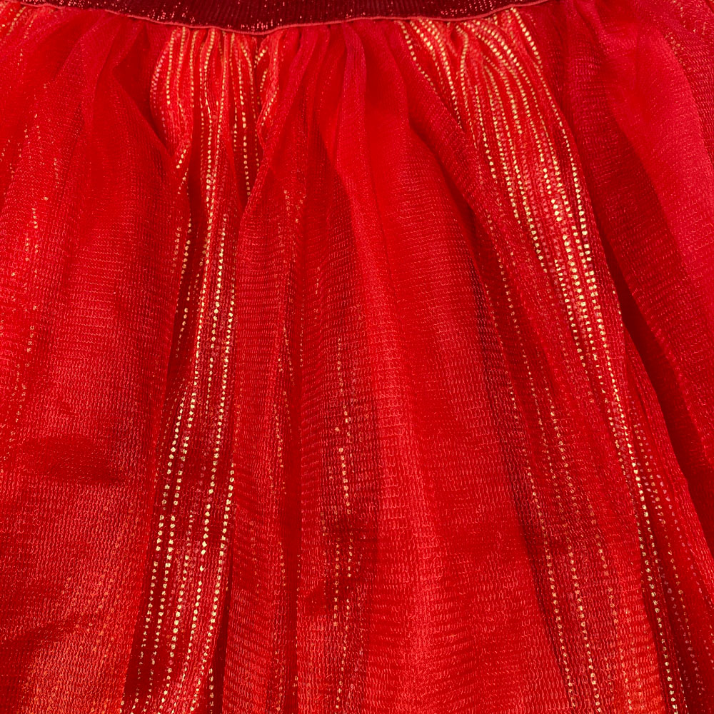 دامن دخترانه آستین چین چین طرح حریر حاشیه چین چین قرمز رنگ - M