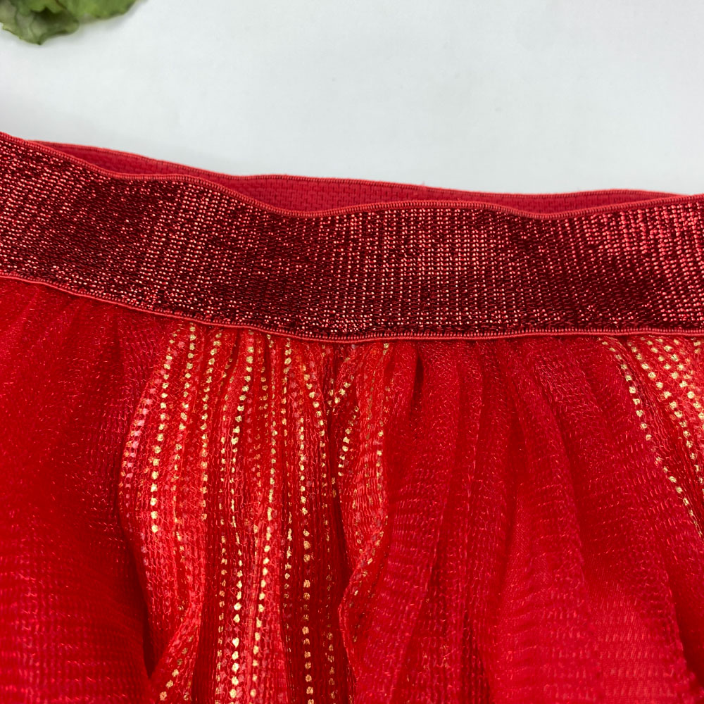 دامن دخترانه آستین چین چین طرح حریر حاشیه چین چین قرمز رنگ - M