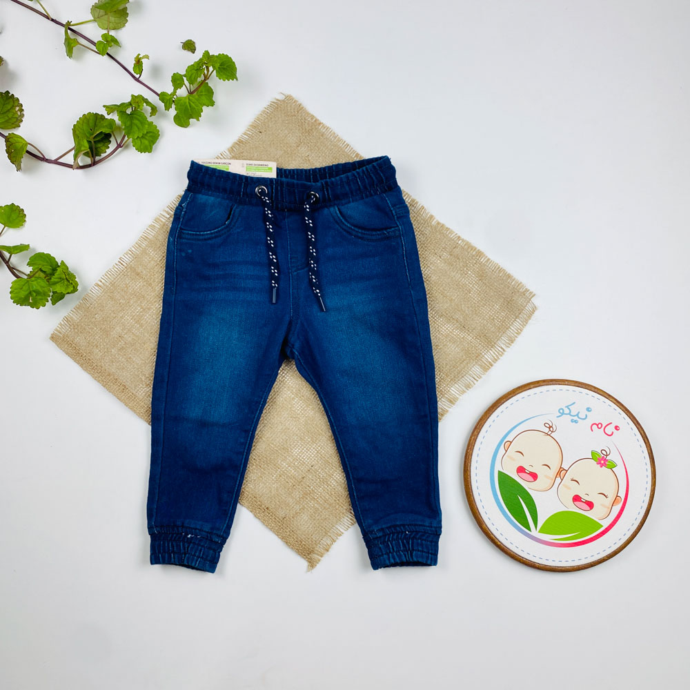 شلوار جین نوزادی آستین مچ دار برند لوپیلو طرح کمرکش بندی سرمه ای رنگ - 12 تا 18 ماه