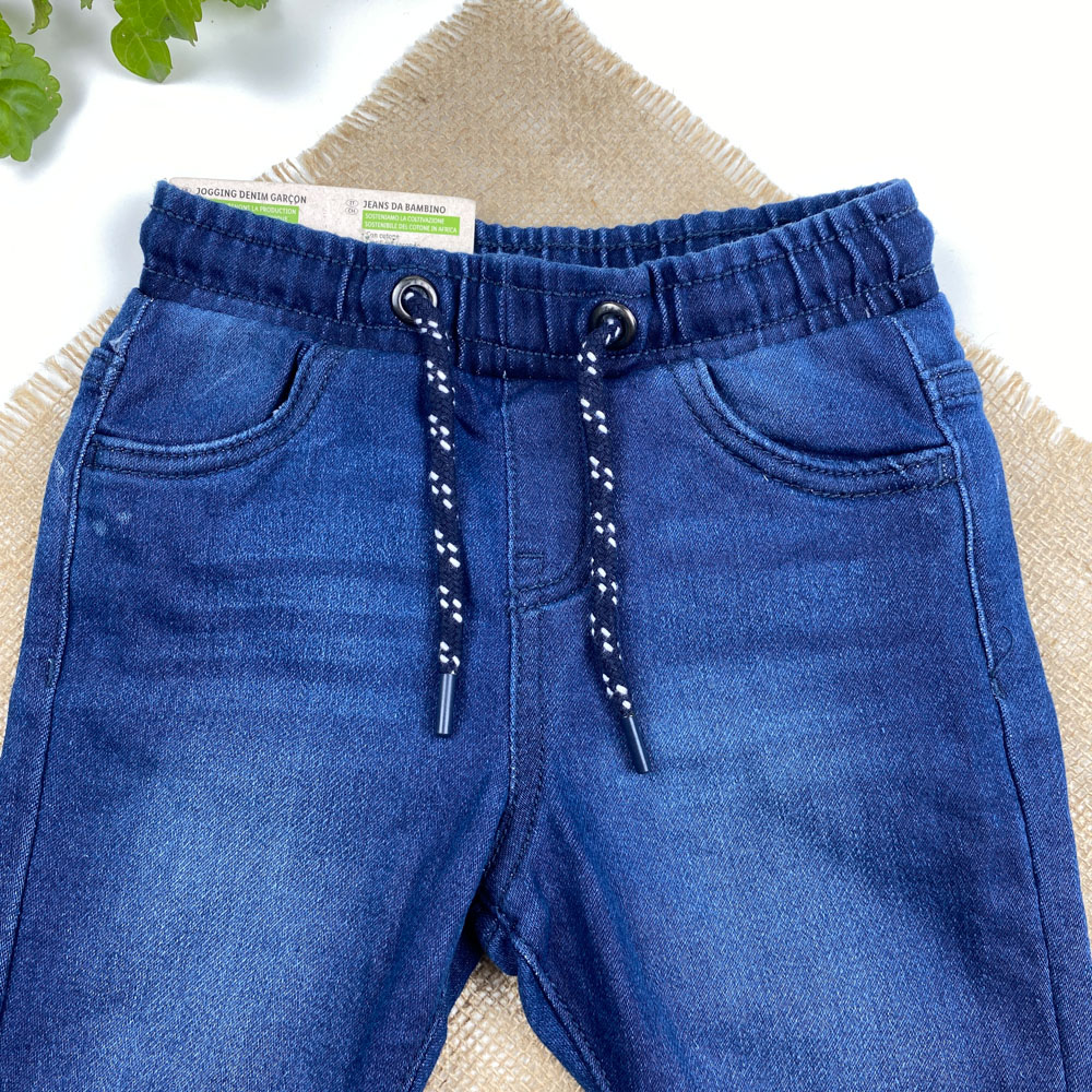 شلوار جین نوزادی آستین مچ دار برند لوپیلو طرح کمرکش بندی سرمه ای رنگ - 12 تا 18 ماه